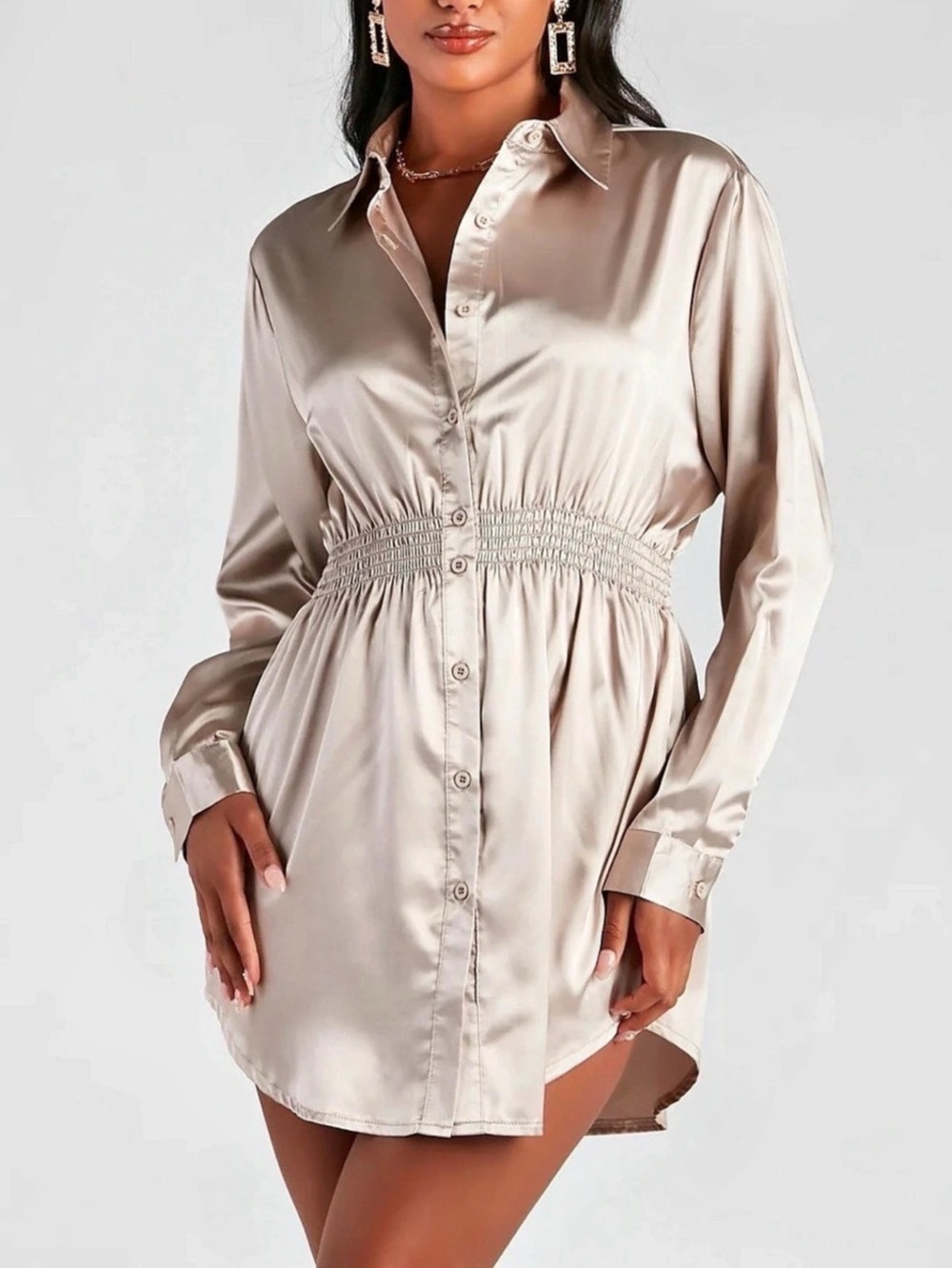 Windsor Fall Nights Satin Button-up Short Dress